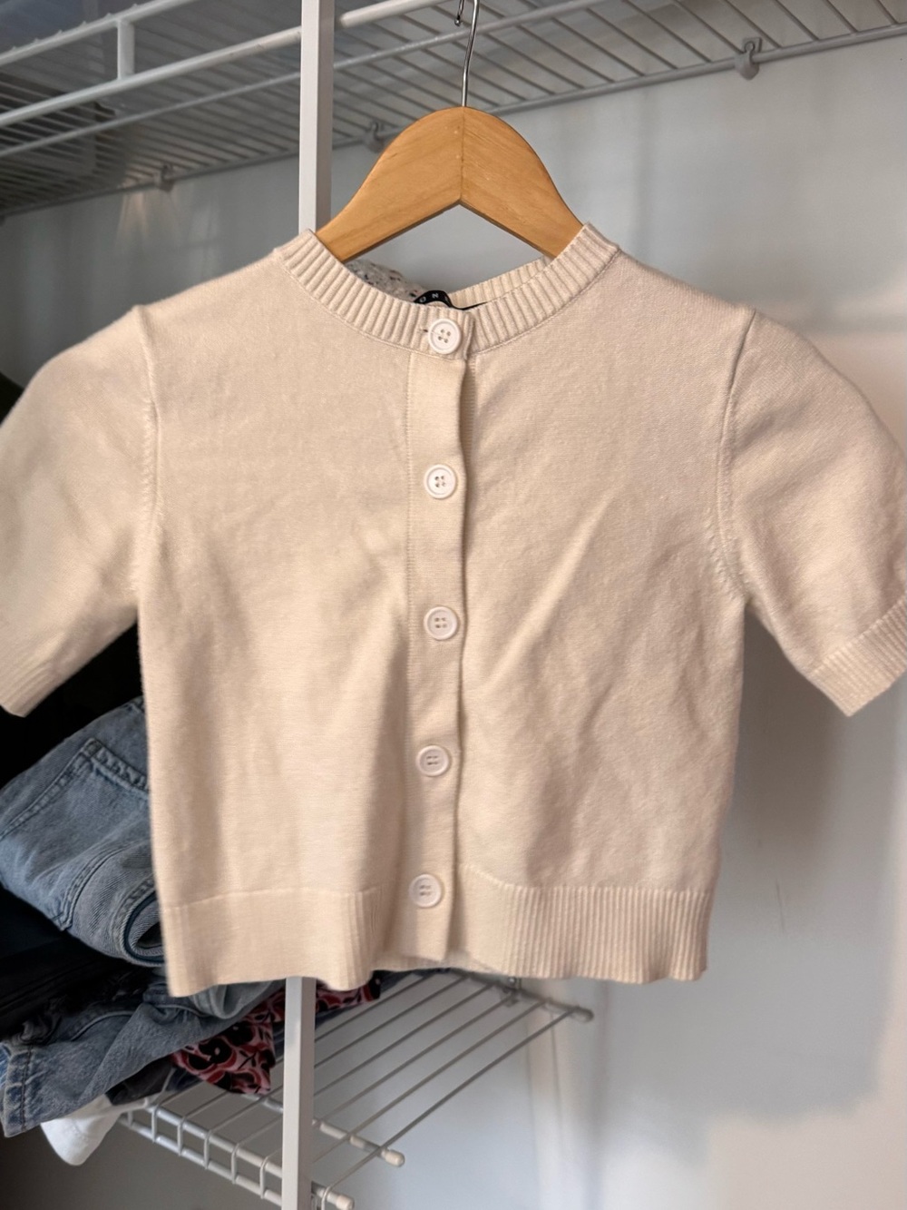 Lioness Cream Short Sleeve Button-Front Cardigan